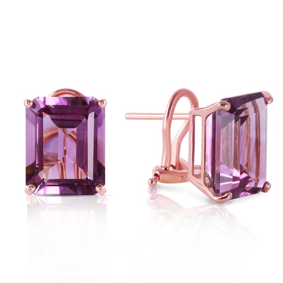 14K. GOLD FRENCH CLIPS EARRING WITH NATURAL AMETHYSTS (Rose Gold) - Picture 1 of 6
